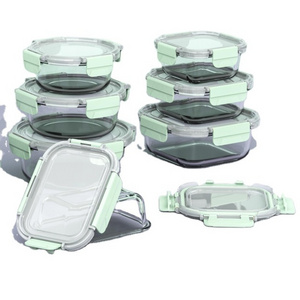 LINUO ECO-Friendly glass food containers with airtight lock lids glass lunch box  fridge organizer refrigerator clear food box