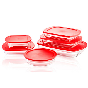 Linuo Large Kitchen Plastic Lids Glass Baking Cakes Bread Container Dish Tray Pan Set With Lid