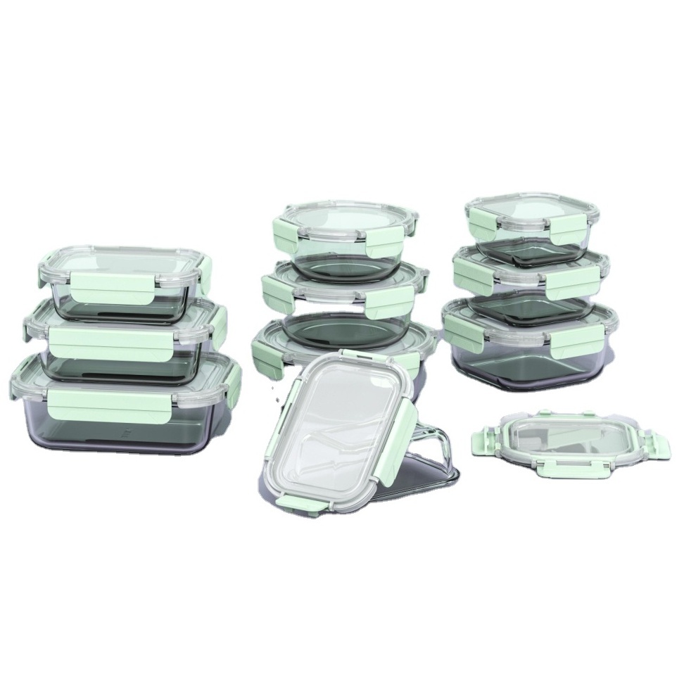 LINUO ECO-Friendly glass food containers with airtight lock lids glass lunch box  fridge organizer refrigerator clear food box