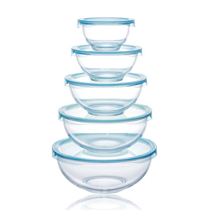 Linuo hot sale whole sale oven safe  glass food storage glass mixing bowls set  salad bowl set with lid