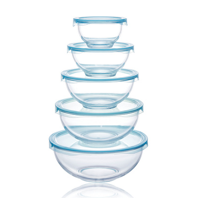 Linuo hot sale whole sale oven safe  glass food storage glass mixing bowls set  salad bowl set with lid