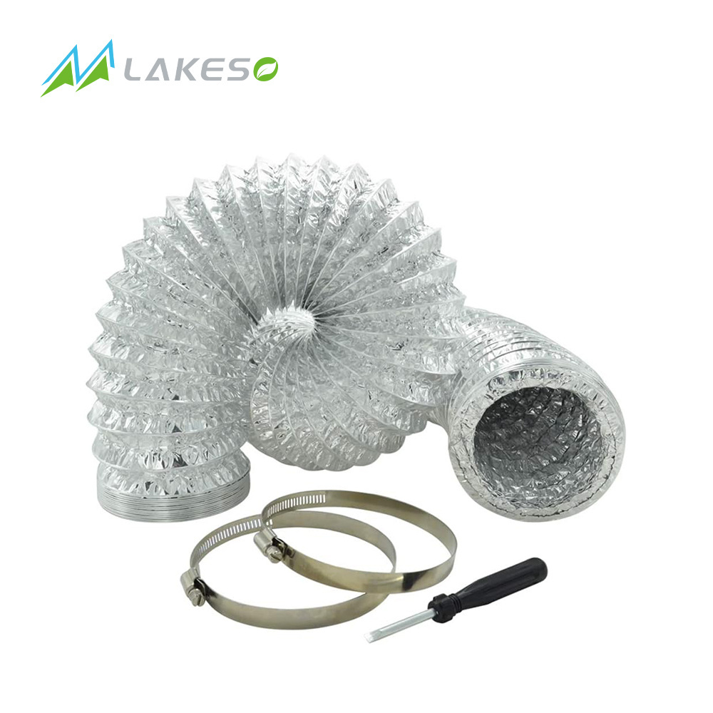 Lakeso Aluminum Pipe Aluminium Foil Flexible Duct Pipe Air Vent Air Ventilation Tube Dryer Duct