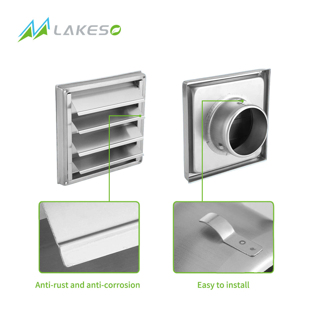 Lakeso HVAC Stainless Steel Grille Vent Exterior Wall Vent Moving Flaps Air Louvered Vents