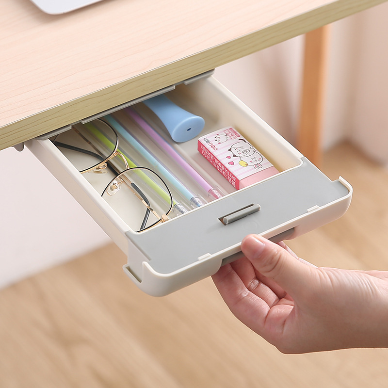 Self Stick Pencil Tray Under Table Drawer Organizer Storage Box Hidden Drawer For Office Home Storage