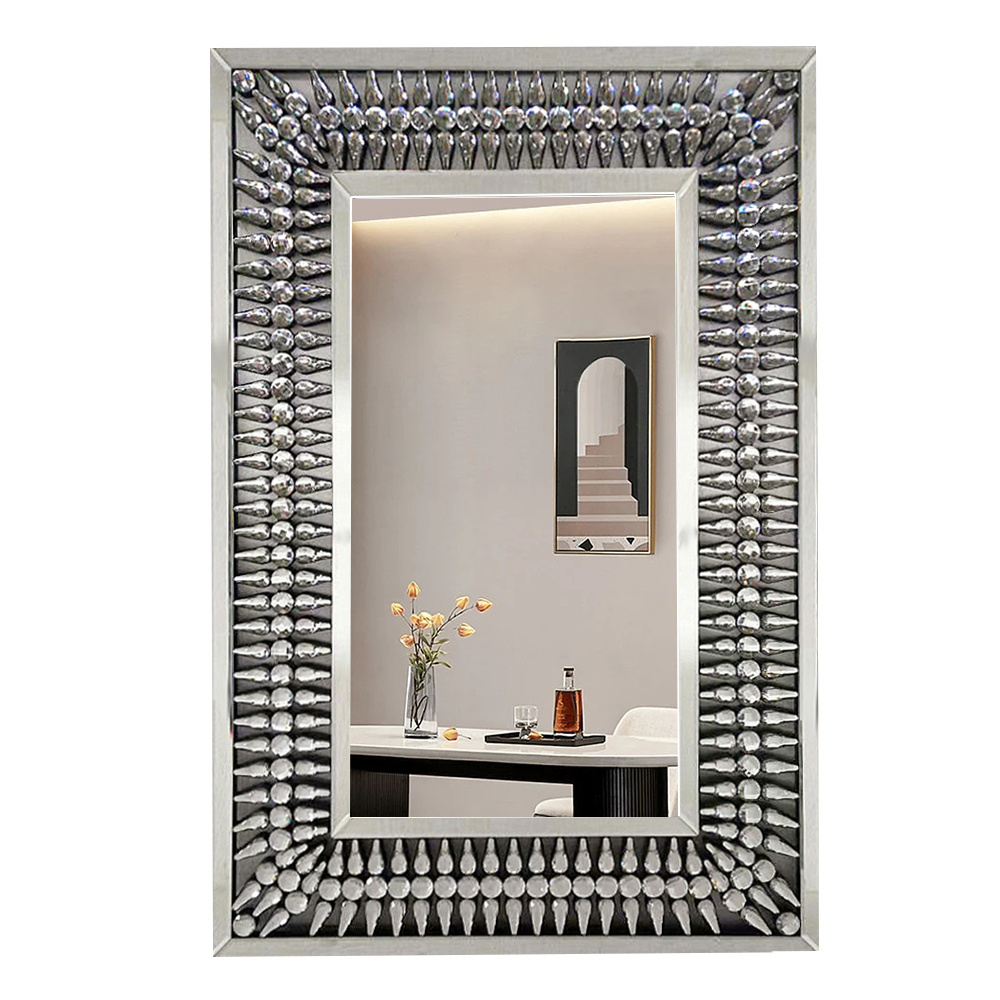 hot sale modern rectangular large decorative living room full length long sparkly crystal crush diamond hung wall mirror miroir