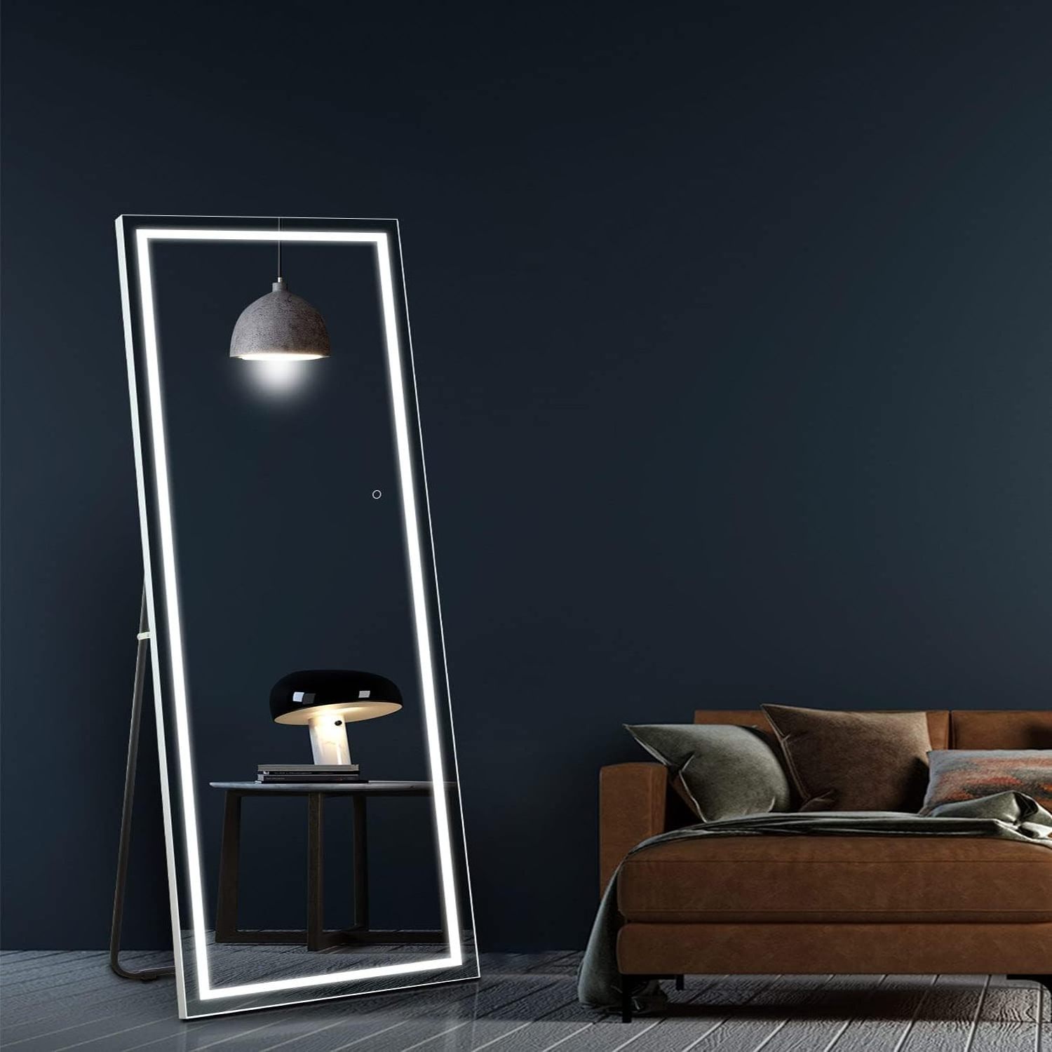 Custom Modern Luxury LED Smart Touch Floor Mirror Bedroom Full-Length Standing Wall Decor Large Framed Glass Body Miroir Spiegel