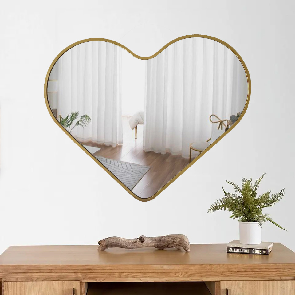 custom modern asymmetric bedroom decor big large heart irregular Framed Metal wall mounted mirror miroir spiegel