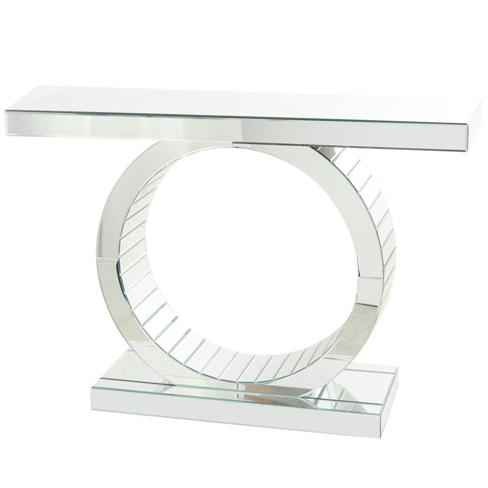 wholesale luxury Home Hotel Furniture Modern O Shape Diamond Crushed Silver Glass mirrored Console Table Hallway Table