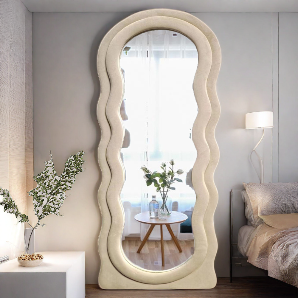 Custom Asymmetrical Arch Irregular Full Length Body Long Wavy Wall Floor Standing Mirror For Home Design Bathroom Decor Mirror