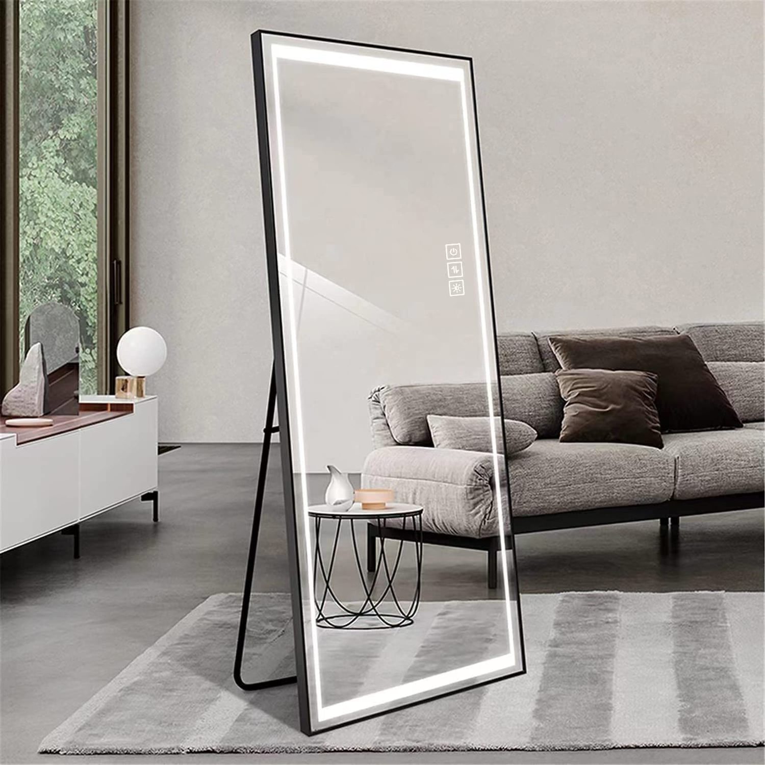 Custom Modern Luxury LED Smart Touch Floor Mirror Bedroom Full-Length Standing Wall Decor Large Framed Glass Body Miroir Spiegel