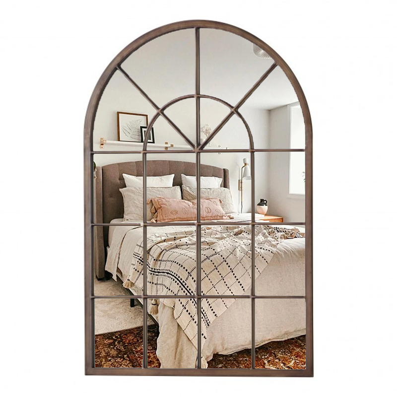 large metal framed big full length arch wall hanging window grid mirror Decoration for Living Room