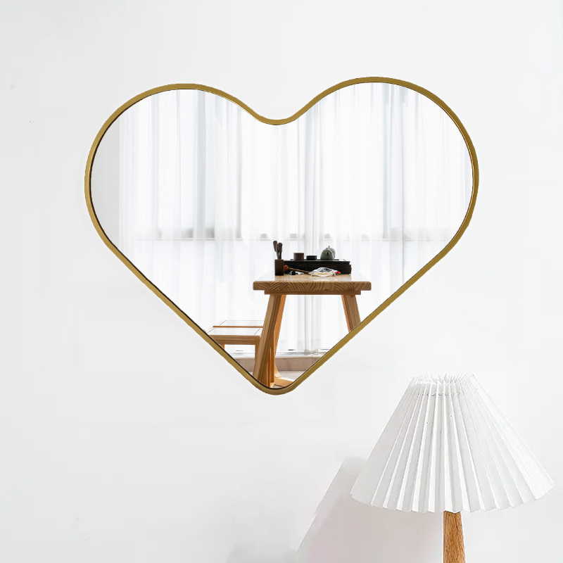 custom modern asymmetric bedroom decor big large heart irregular Framed Metal wall mounted mirror miroir spiegel