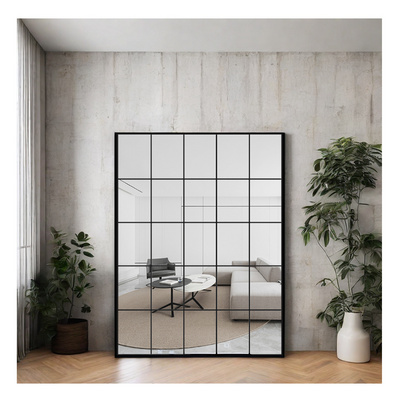 Large Full-Length Body Hanging Window Grid Wall Mirror Home Decor Design with Iron Frame Black Color Stylish Espejo Spiegel