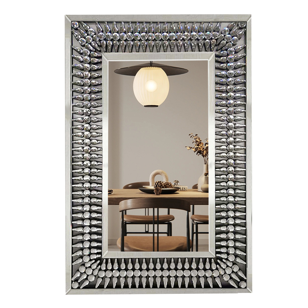 hot sale modern rectangular large decorative living room full length long sparkly crystal crush diamond hung wall mirror miroir