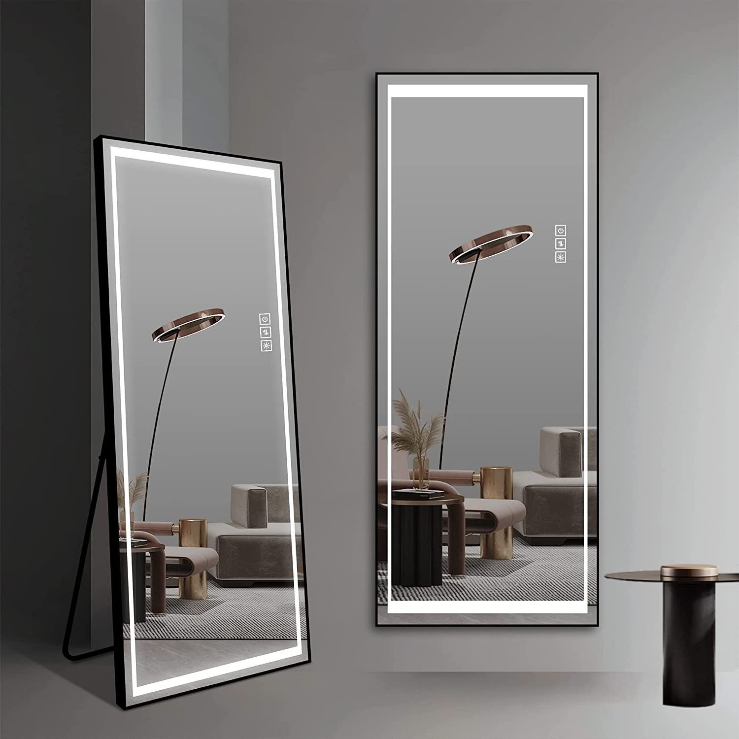 Custom Modern Luxury LED Smart Touch Floor Mirror Bedroom Full-Length Standing Wall Decor Large Framed Glass Body Miroir Spiegel