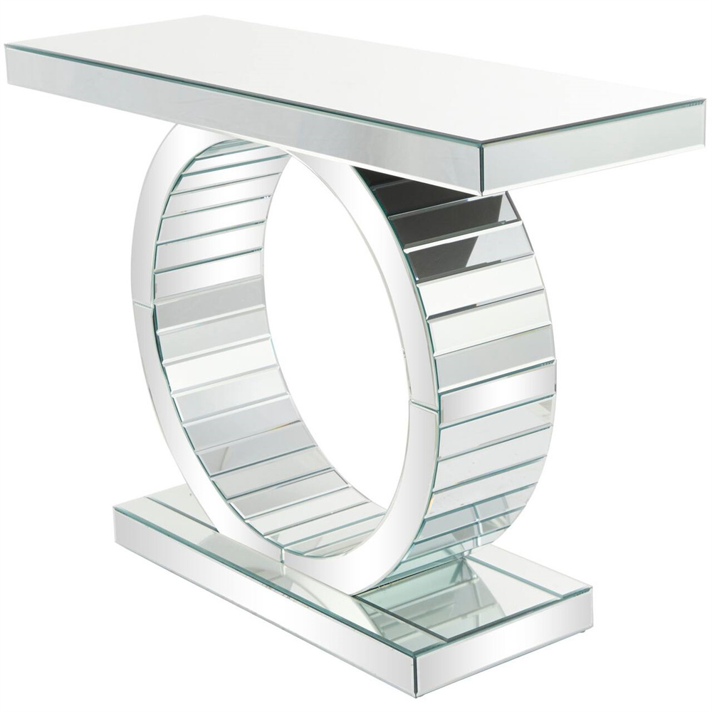 wholesale luxury Home Hotel Furniture Modern O Shape Diamond Crushed Silver Glass mirrored Console Table Hallway Table