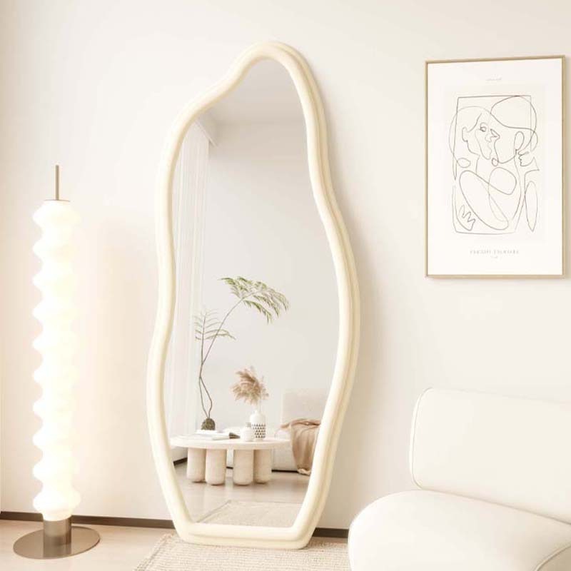 Custom Large White Wavy Decor Mirror for Bedroom Luxury Full-Length Floor Standing Mirror Irregular Spiegel for Home Use