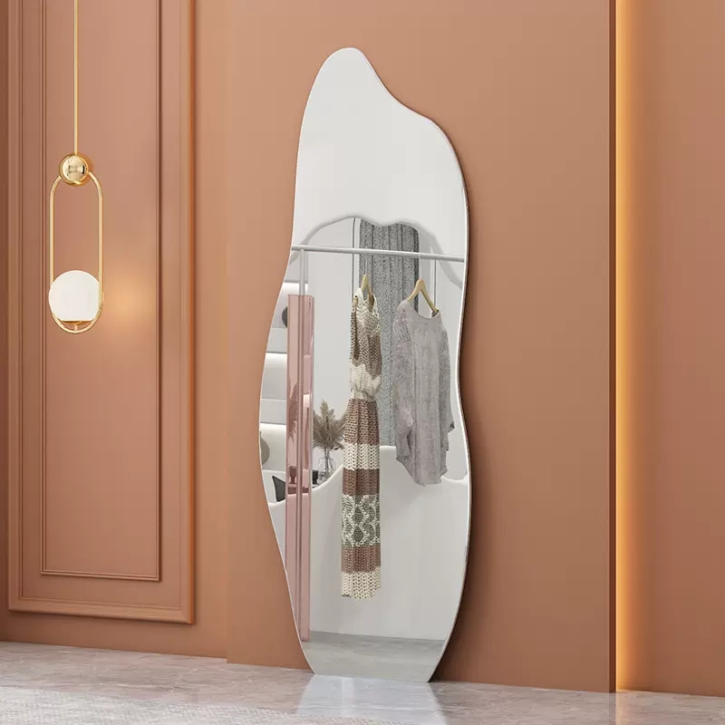 beveled edge decorative frameless glass irregular wall mirror asymmetrical body flexible acryl mirror sheets gold and sliver