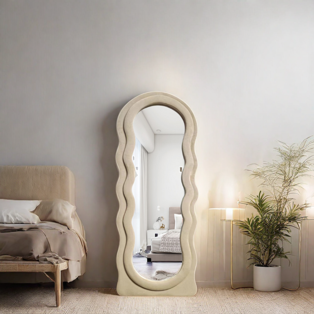 Custom Asymmetrical Arch Irregular Full Length Body Long Wavy Wall Floor Standing Mirror For Home Design Bathroom Decor Mirror