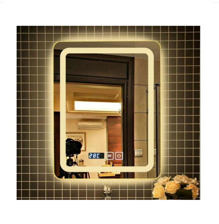 33*45 inch defogging illuminated touch control digital clock smart LED mirror for bathroom washingroom vanity makeup miroir