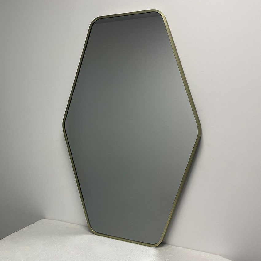 Modern New Design Hexagon Full-Length Wall Mirror Large Golden Framed Art Hanging Mirror Made of Glass for Home Decor