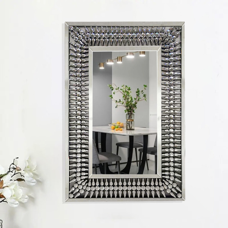 hot sale modern rectangular large decorative living room full length long sparkly crystal crush diamond hung wall mirror miroir