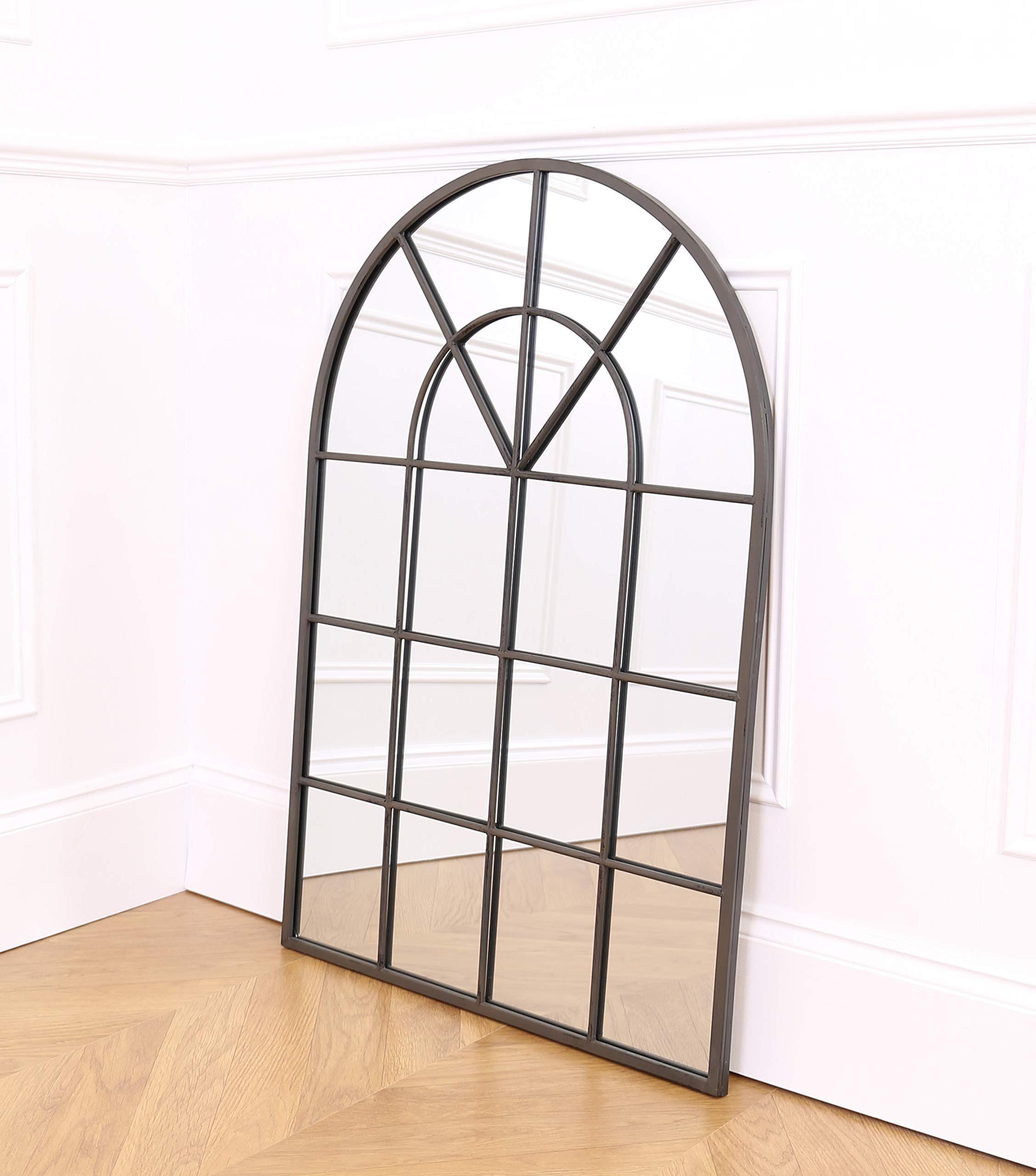 large metal framed big full length arch wall hanging window grid mirror Decoration for Living Room