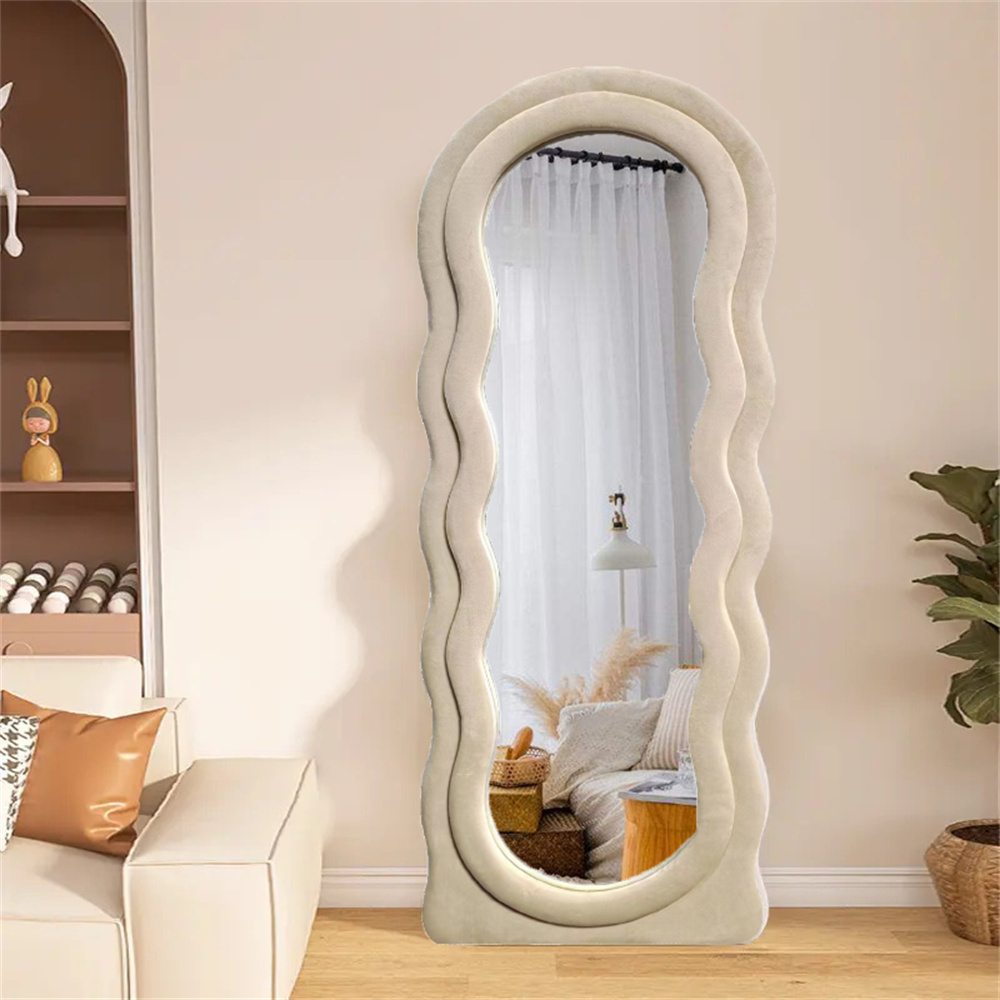 Custom Asymmetrical Arch Irregular Full Length Body Long Wavy Wall Floor Standing Mirror For Home Design Bathroom Decor Mirror