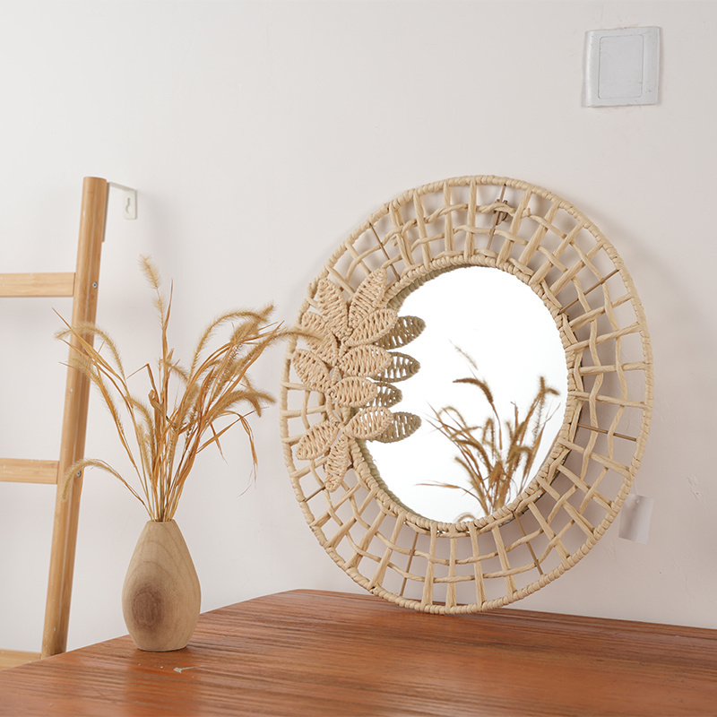 rattan mirror dressing bedroom woven rattan wall hanging mirror boho specchio decoration