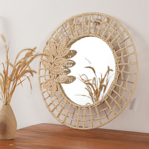 rattan mirror dressing bedroom woven rattan wall hanging mirror boho specchio decoration