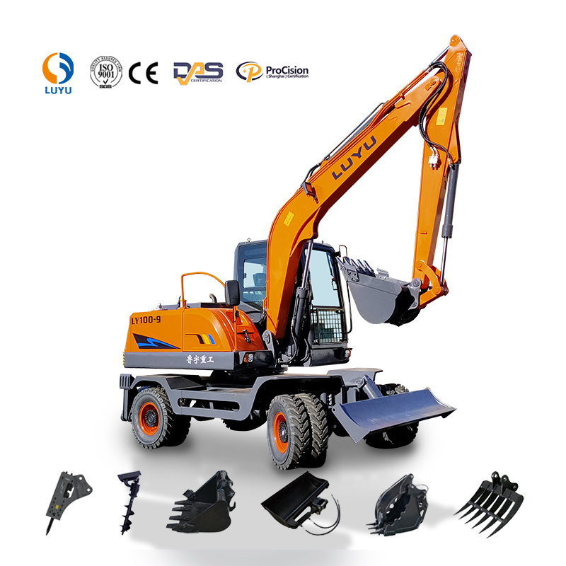 8ton Heavy Duty Mobile Rubber Tire Sand Steel Metal Scrap Bulk Material Handler Excavator on Wheel digging with grabber grapple