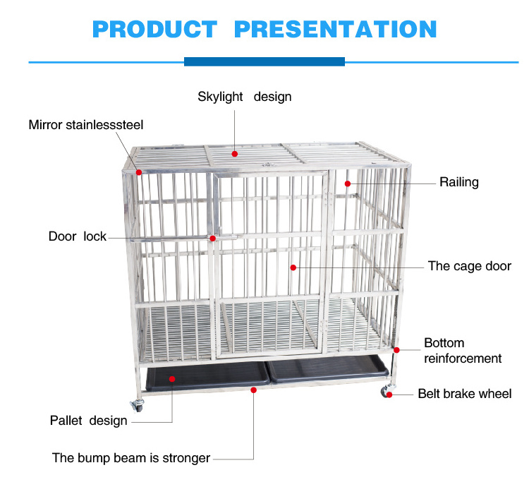 Large Heavy Duty Stainless Steel Metal Cage Dog Kennel Dog cage stainless large pet carrier for sale folding