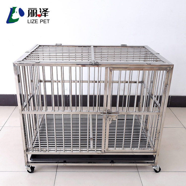 Stainless steel folding dog carrier  pet house dog cage stainless steel with wheels