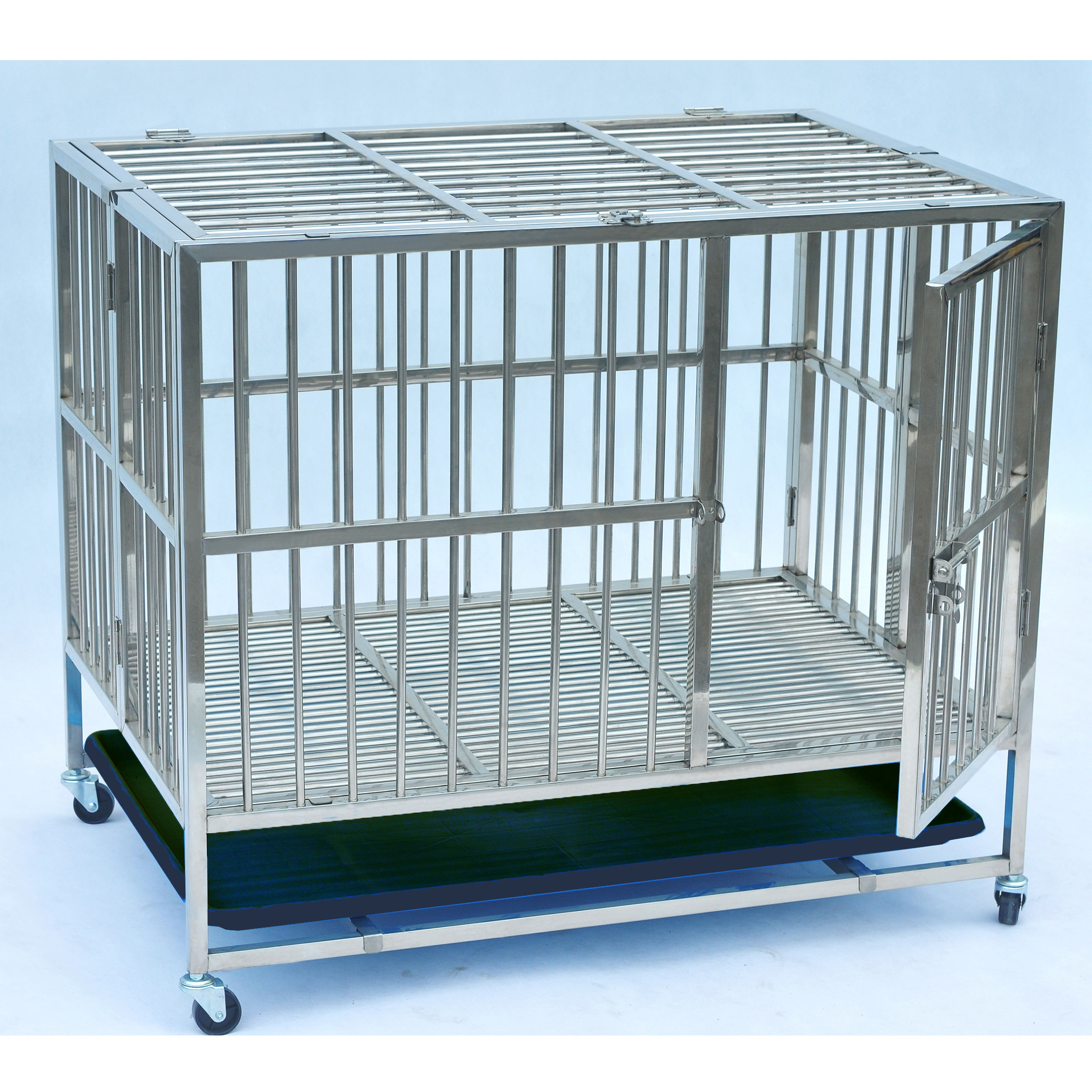 Stainless steel folding dog carrier  pet house dog cage stainless steel with wheels