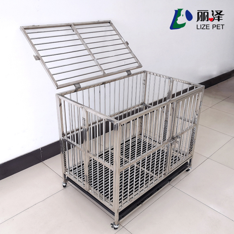 Stainless steel folding dog carrier  pet house dog cage stainless steel with wheels