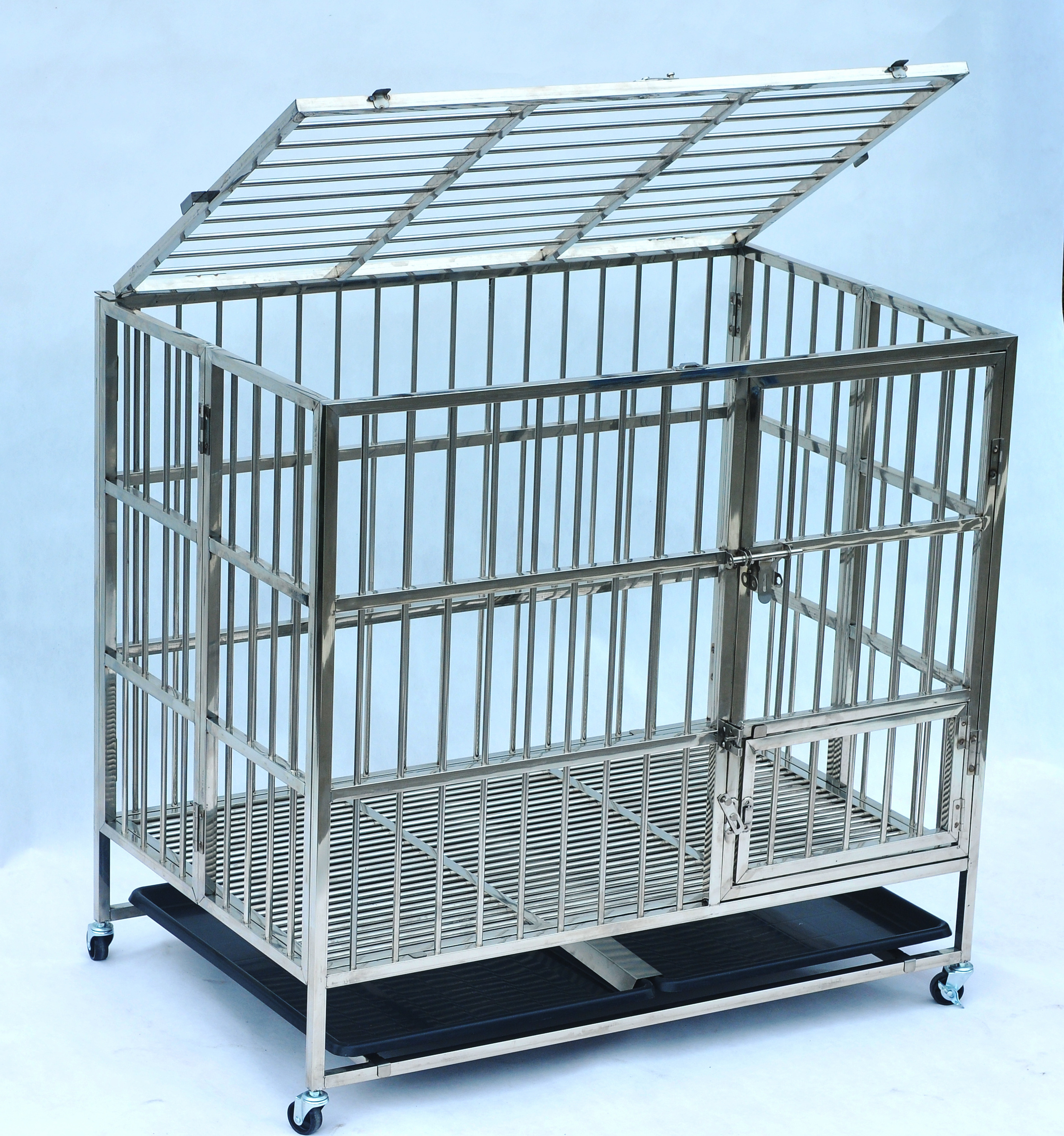 2024 Hot Sales Various sizes stainless steel dog cage dog cages metal kennels outdoor cage for dogs with Wheels Portable Crate