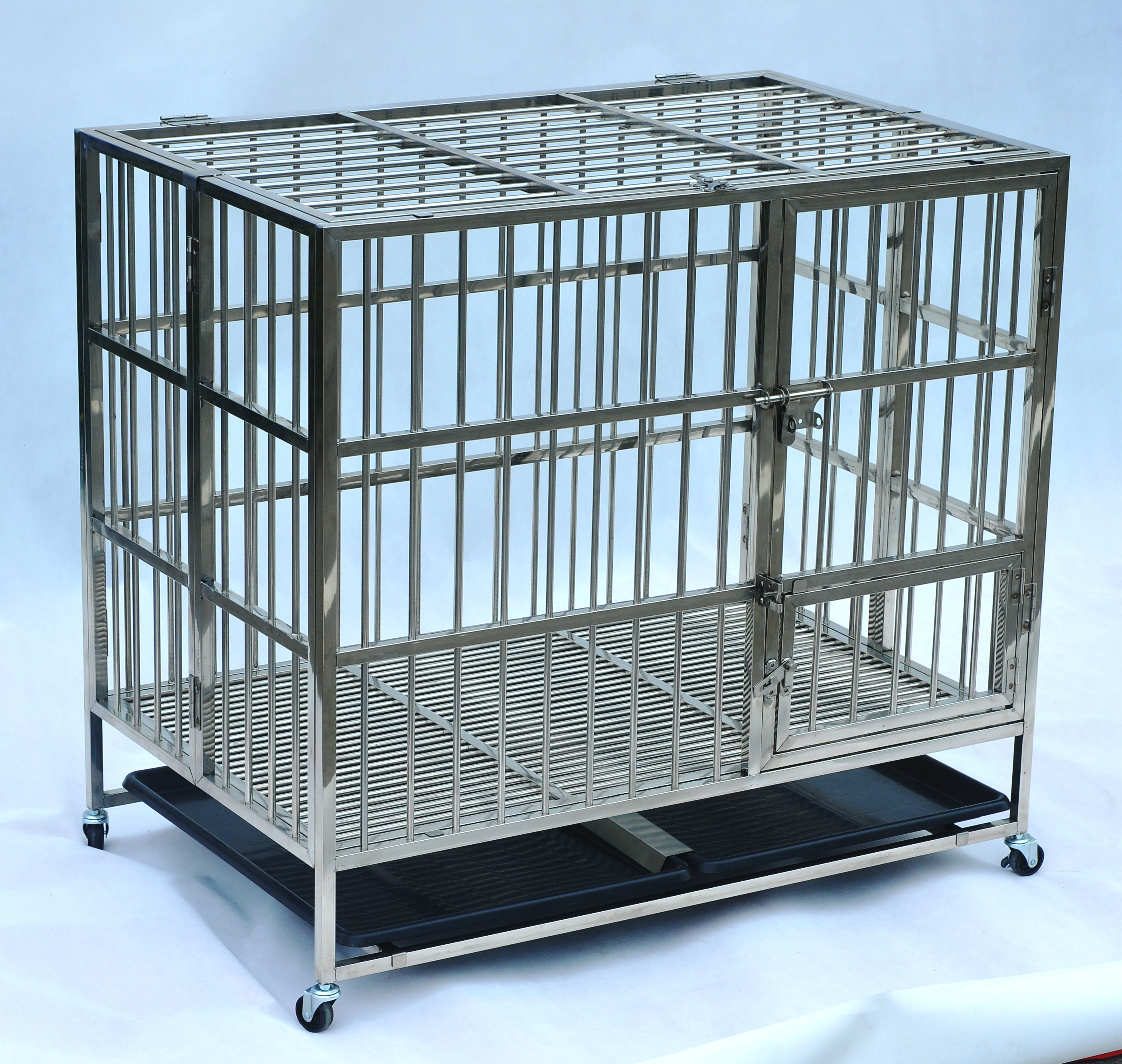 2024 Hot Sales Various sizes stainless steel dog cage dog cages metal kennels outdoor cage for dogs with Wheels Portable Crate