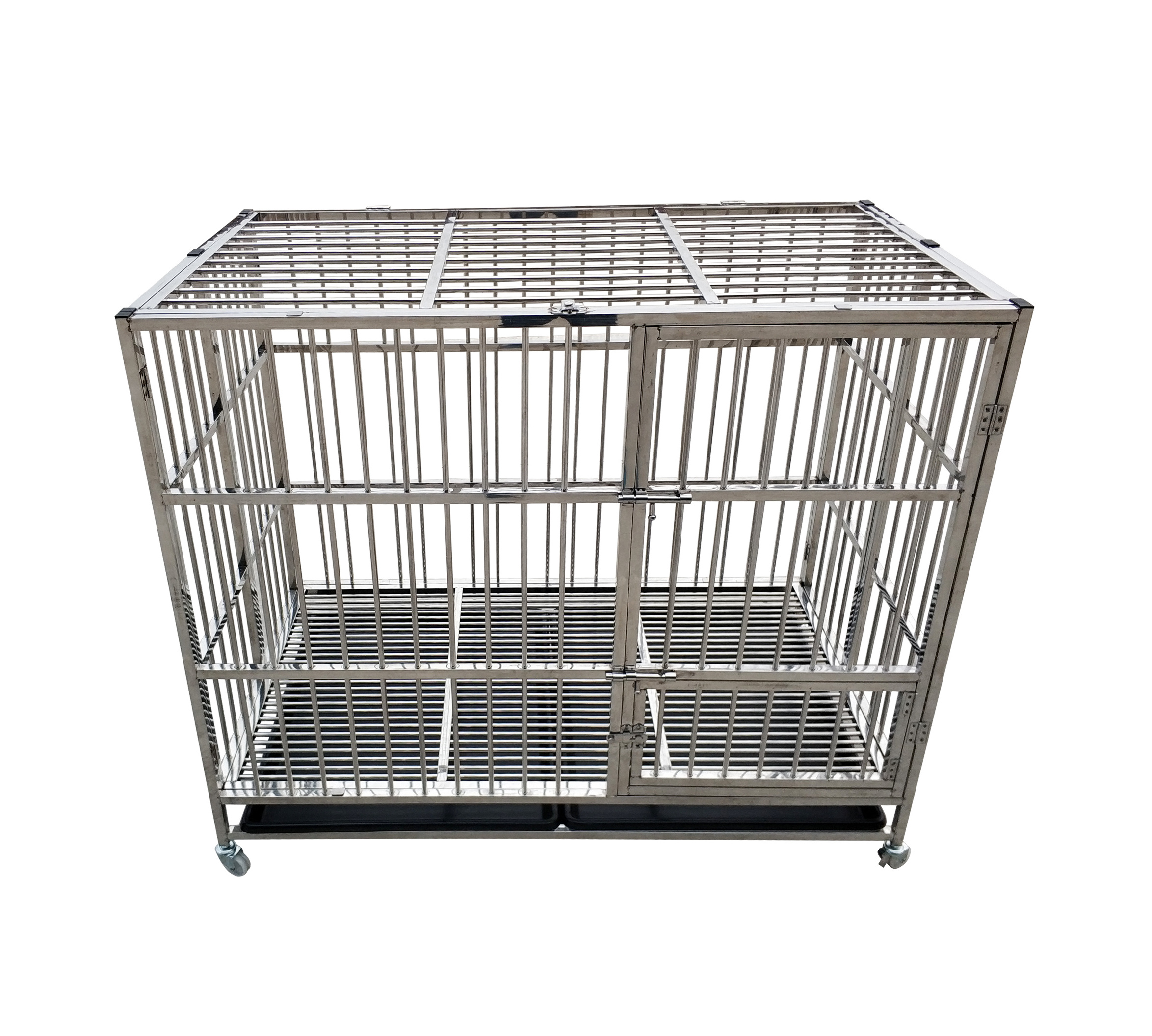 2024 Hot Sales Various sizes stainless steel dog cage dog cages metal kennels outdoor cage for dogs with Wheels Portable Crate