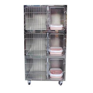 Pet shop cat cage with litter box with wheels three-layer stainless steel cat cage