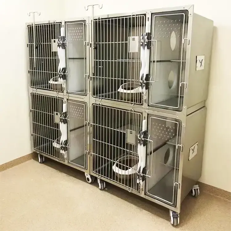 Wholesales Large Luxury Stainless Steel Cat Cage Veterinary Vet Hospital Stainless Steel Infrared Therapy Cage for Cat