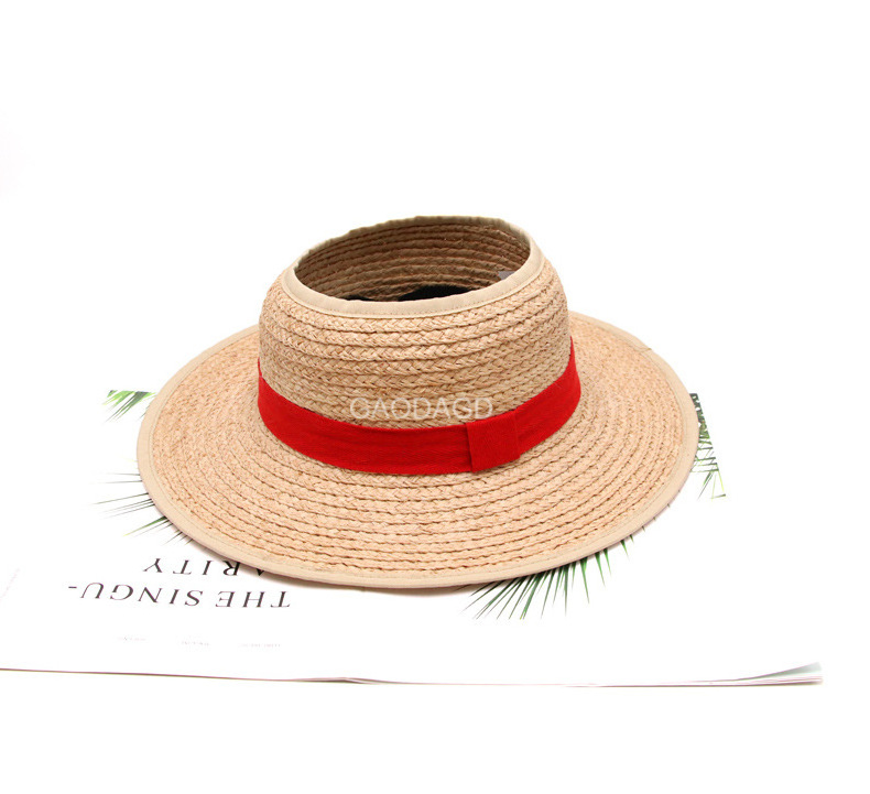 C Customized  summer  raffia straw visor  open top sun visor hat