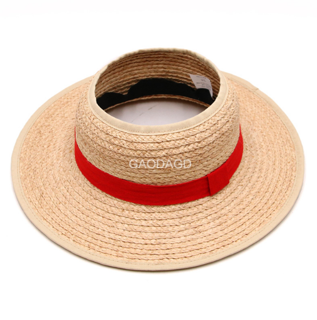 C Customized  summer  raffia straw visor  open top sun visor hat