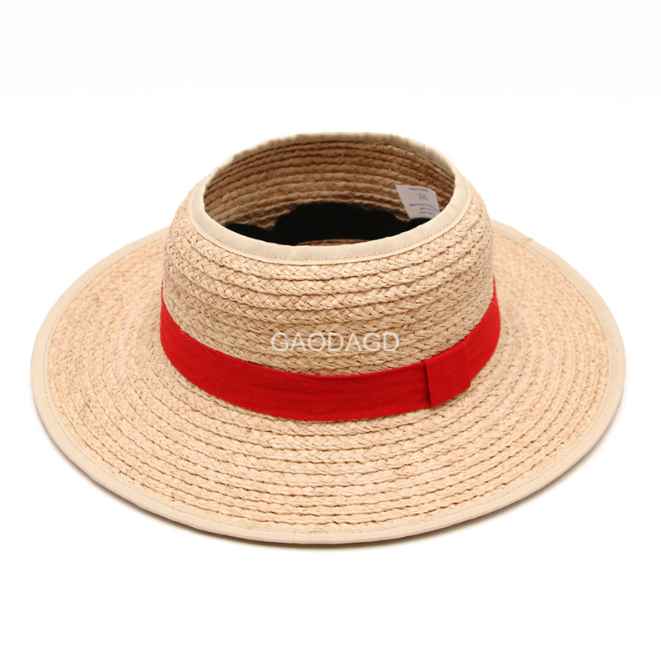 C Customized  summer  raffia straw visor  open top sun visor hat