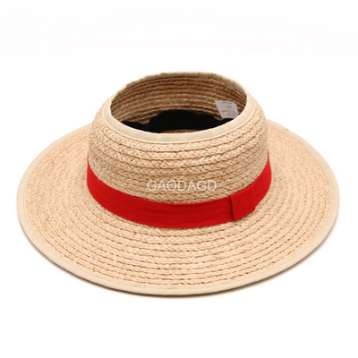 C Customized  summer  raffia straw visor  open top sun visor hat