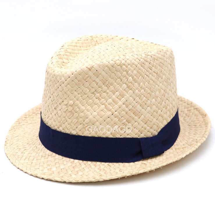 C Wholesale raffia straw fedora hat with medium brim