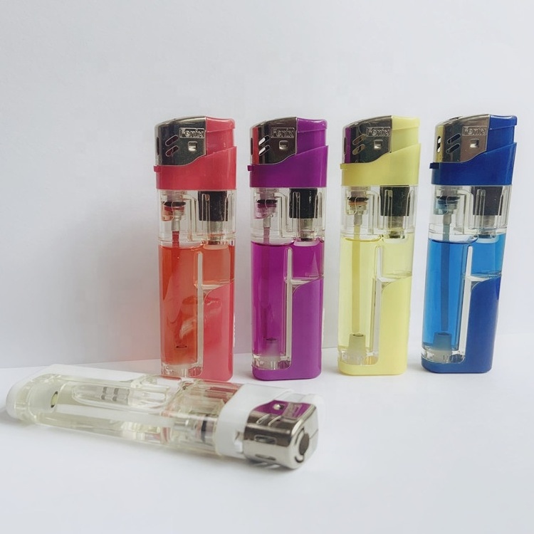 electronic plastoc refillable lighter transparent color lighter with LED pipe lighter