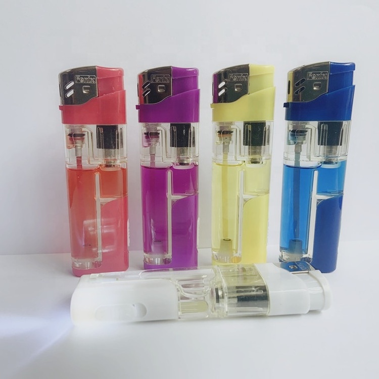 electronic plastoc refillable lighter transparent color lighter with LED pipe lighter