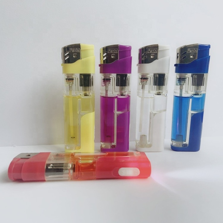 electronic plastoc refillable lighter transparent color lighter with LED pipe lighter