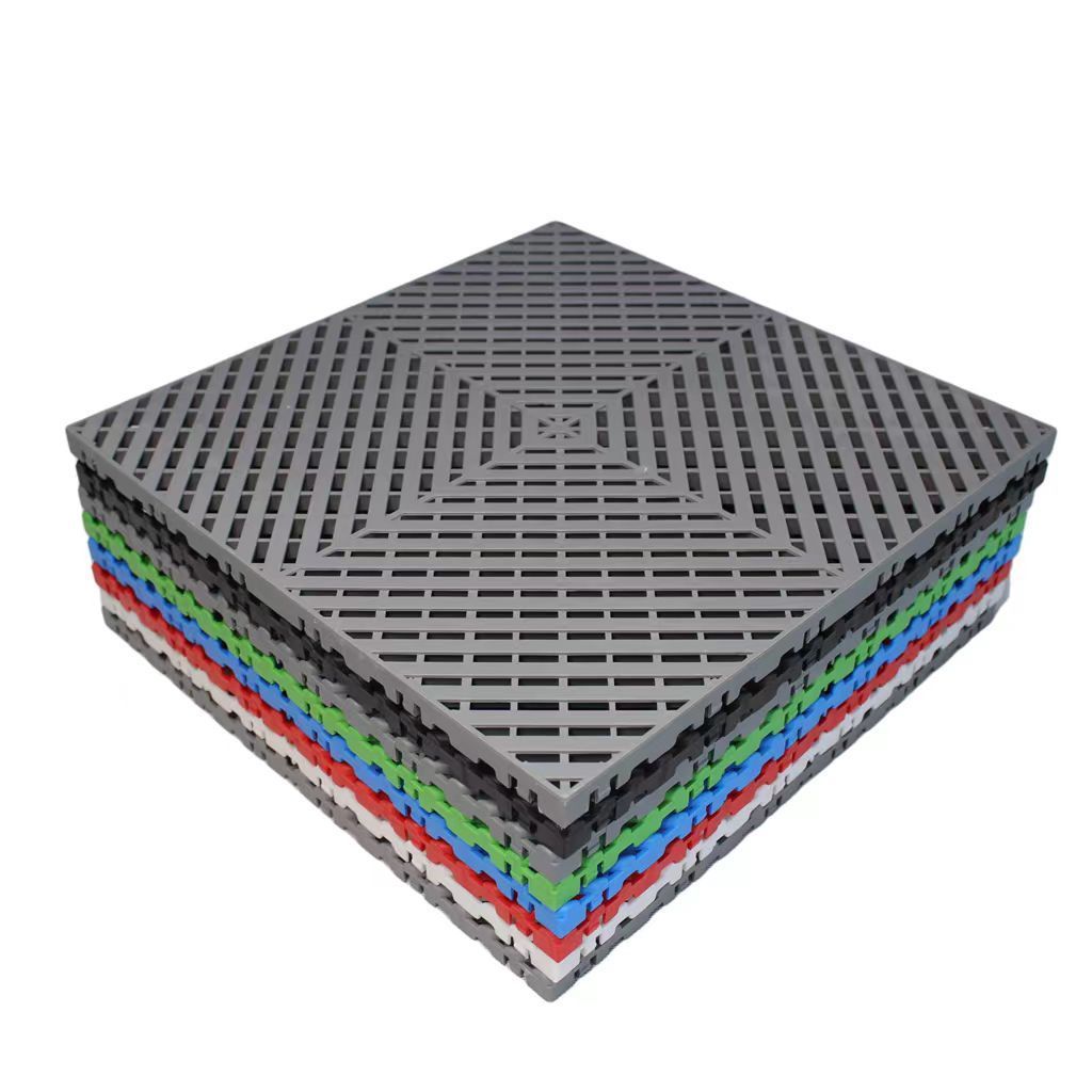 Modern Design 400x400x18mm Anti-Slip PP Interlocking Plastic Garage Floor Tiles Vented and Removable Mats for Car Wash