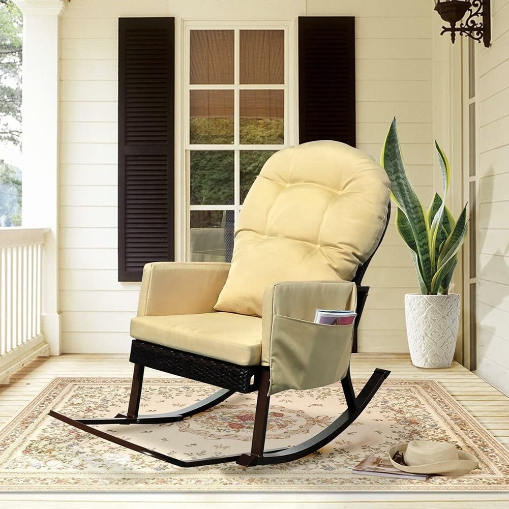 All Weather Porch Deck Chair Outdoor Glider Patio Armchair Lounge Chair Outdoor Rocking Chair with Foot Rest